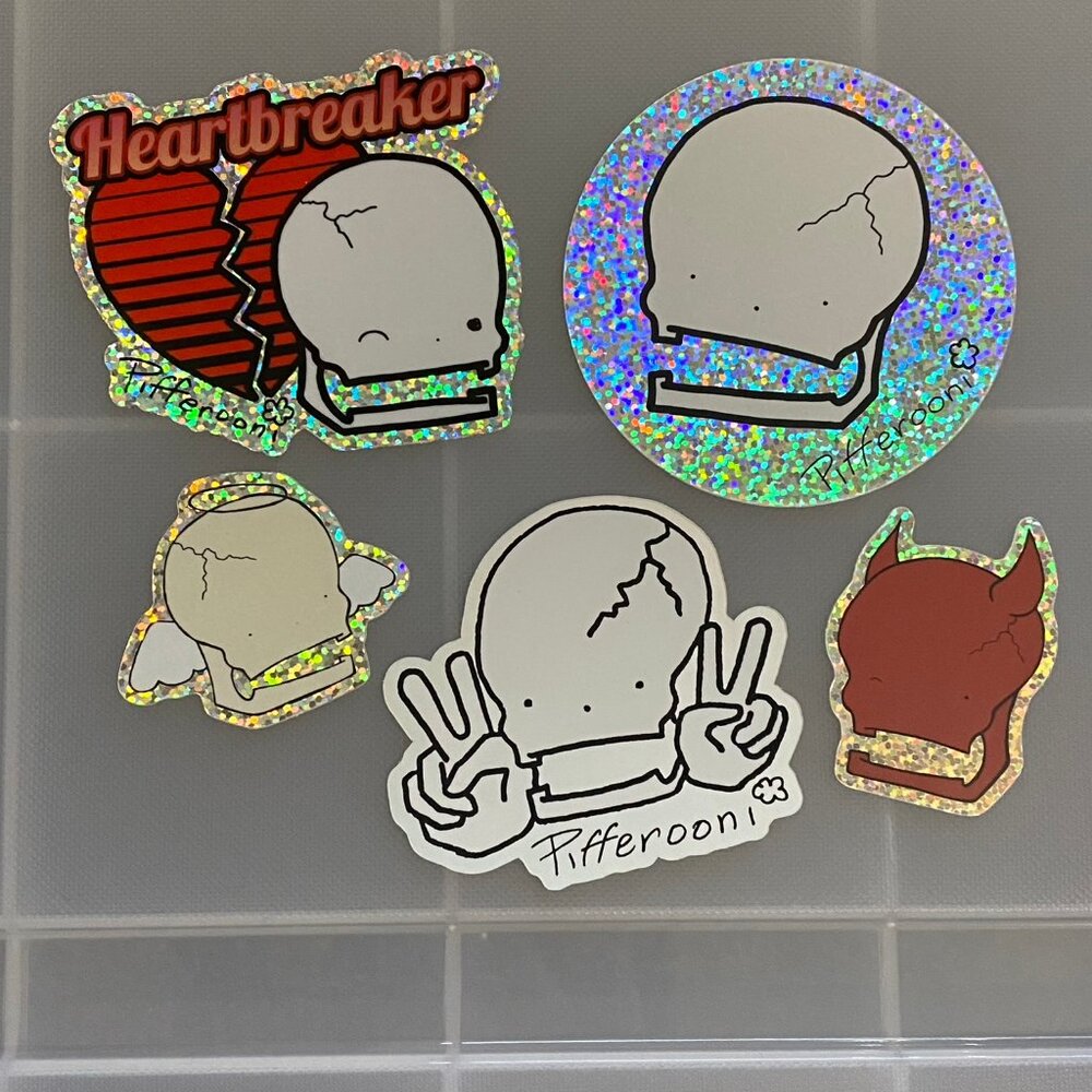 Pifferooni Original Skull Large Holographic Glitter Sticker Pack